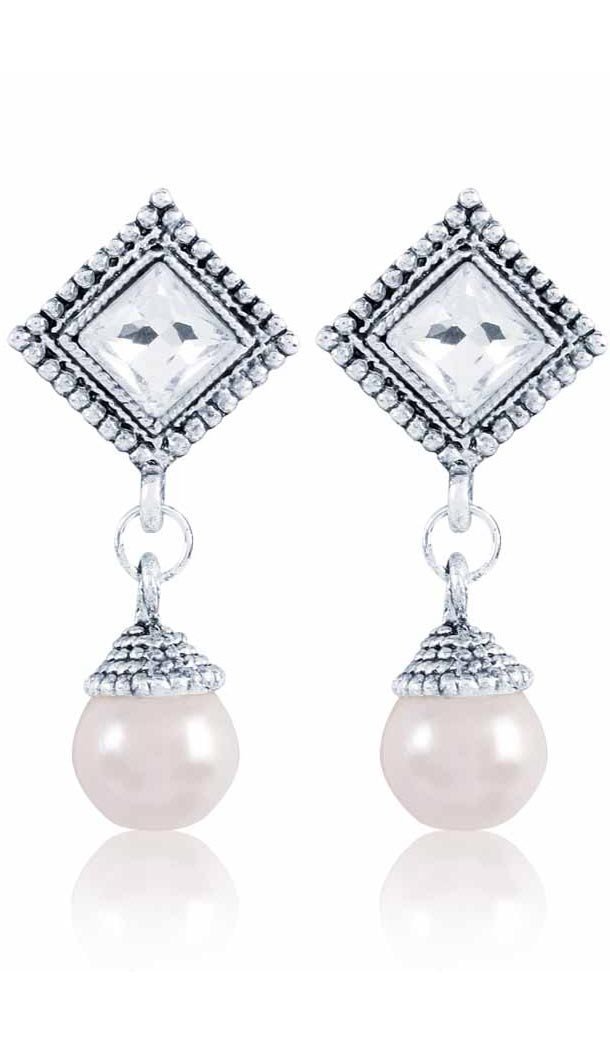 Grey and Silver Color Pearls Precious Earring