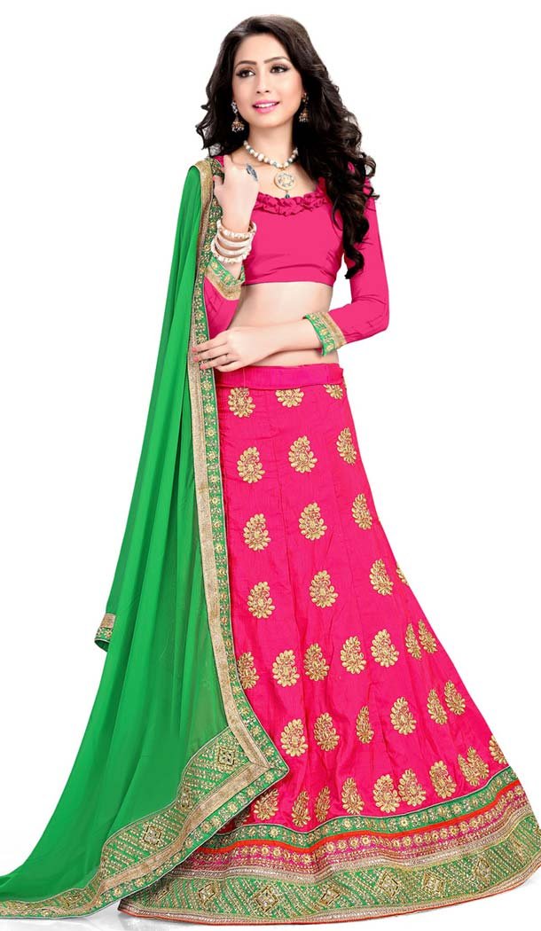 Women's Pretty A Line Lehenga Style in Deep Pink With Mirror Work Dupatta | FH405165491