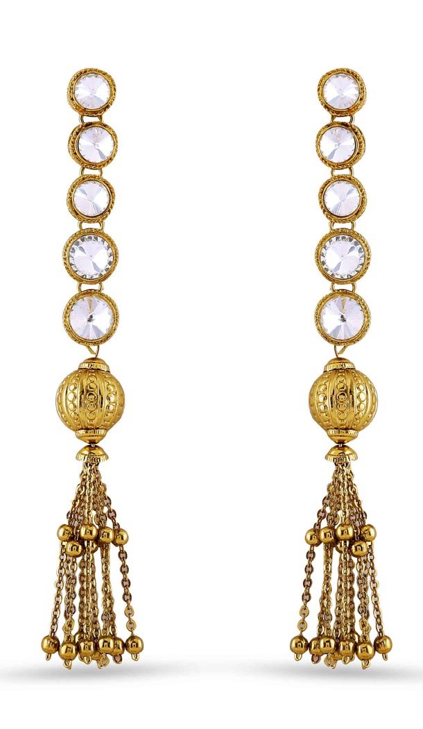 Beige and Gold Color Stone Artificial Jewellery Earring | FH405865629
