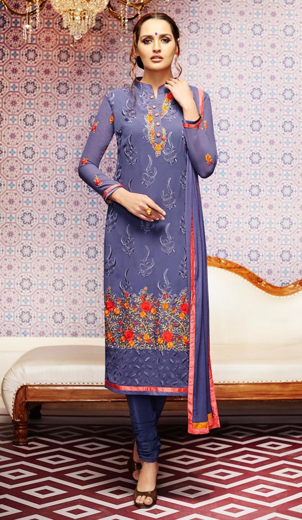 Navy Blue Georgette Churidar Kameez Online Shopping | FH407165732
