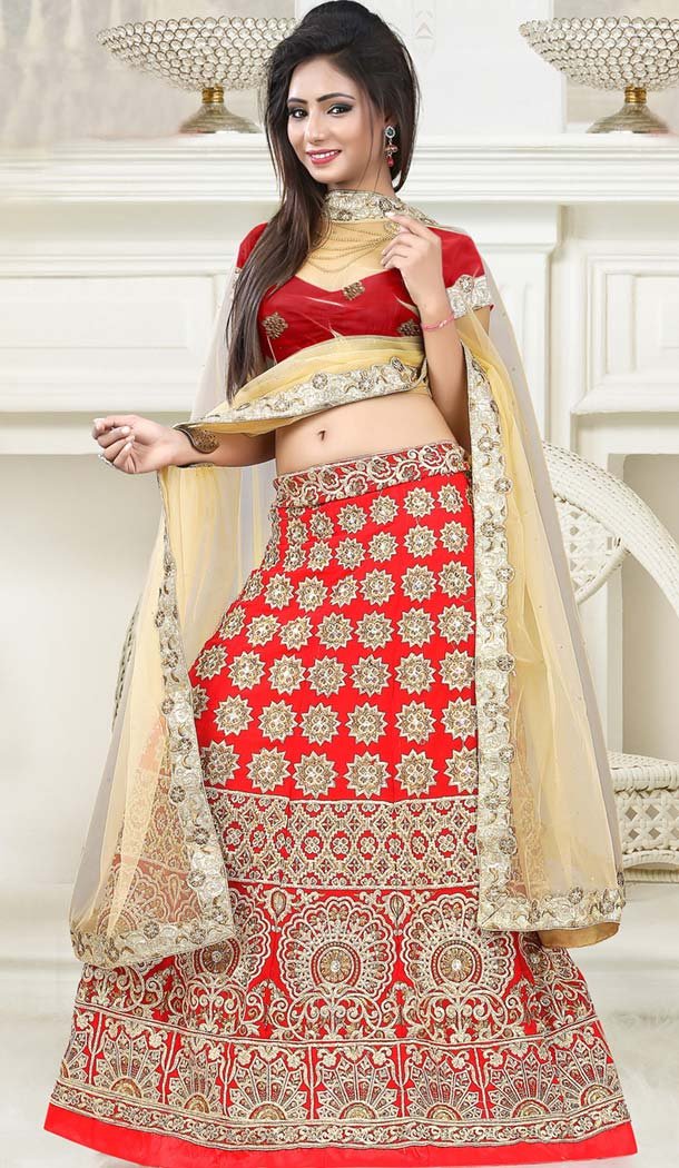 Women's Red and Georgette Fabric Pretty Lehenga Choli | FH412866519