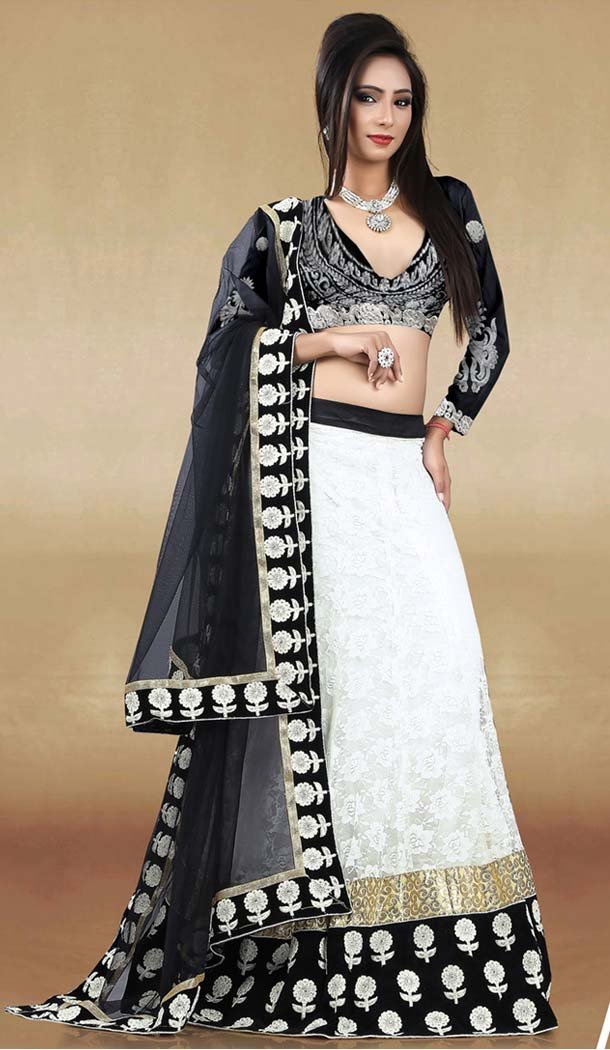 Women's Pretty A Line Lehenga Style in White With Resham Work Dupatta | FH412866528