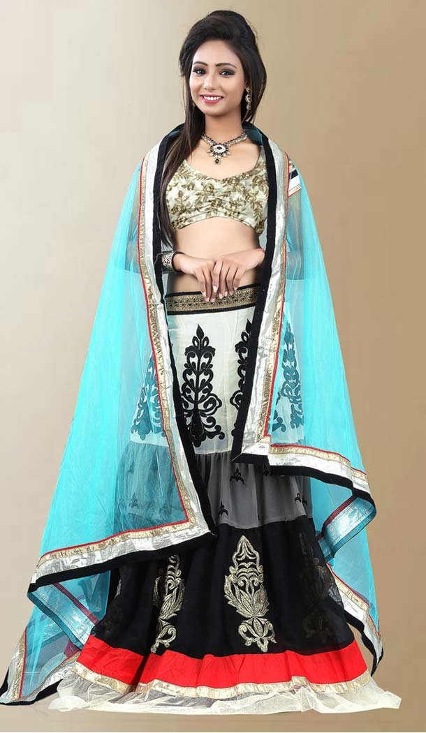Women's Georgette Fabric and Black Color Pretty A Line Lehenga Style | FH412866532