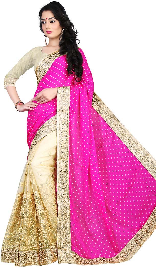 Woemn's Traditional Looking Net Pink Ethnic Saree | FH418567040