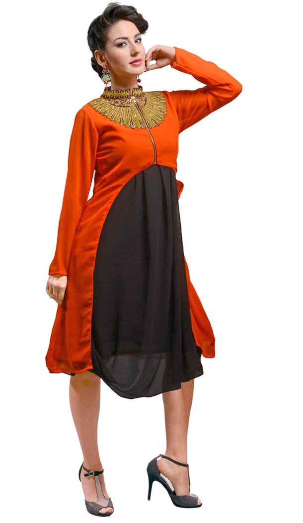 Incredible Straight Kurti Style in Orange | FH421667394