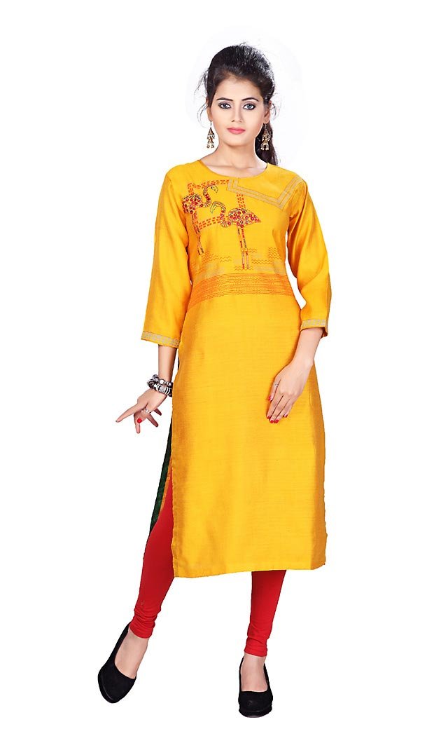 Butter Scotch Color Pasmina Fabric Latest Readymade Kurtis Online | FH424167707