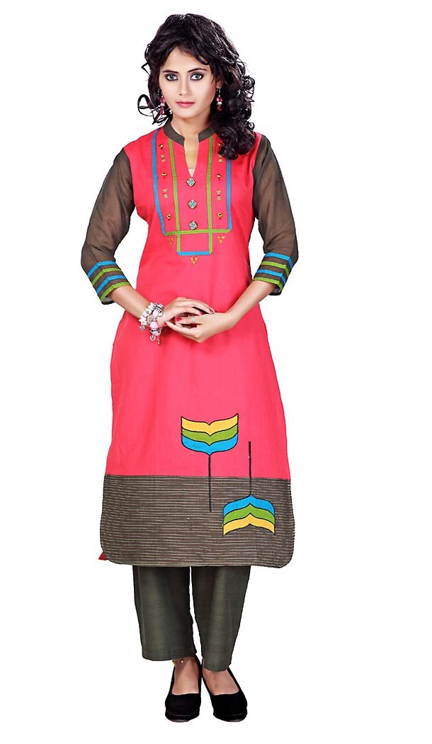 Deep Pink Color Cotton Fabric Latest Readymade Kurtis Online | FH424167715