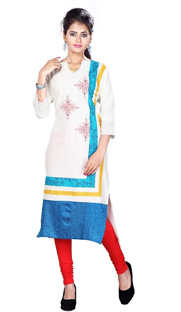 White Color Cotton Fabric Latest Readymade Kurtis Online | FH424167717