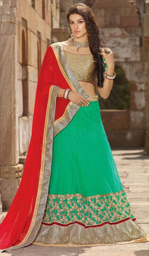 Emerald Color Net Circular Style Lehenga Choli | FH424667649