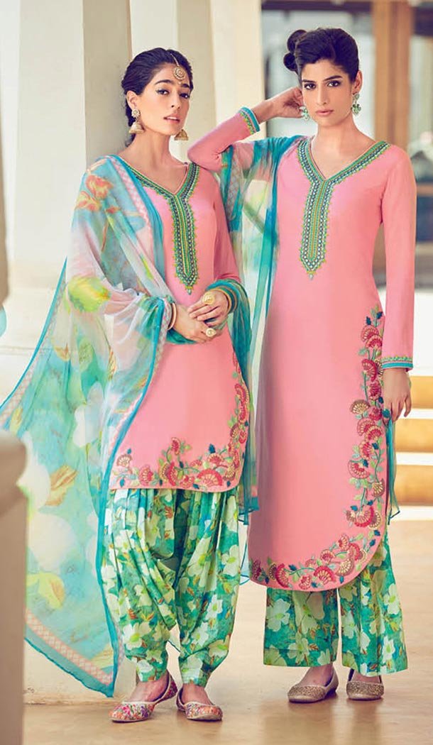 Salmon Cotton Punjabi Patiala Suits | FH430068391