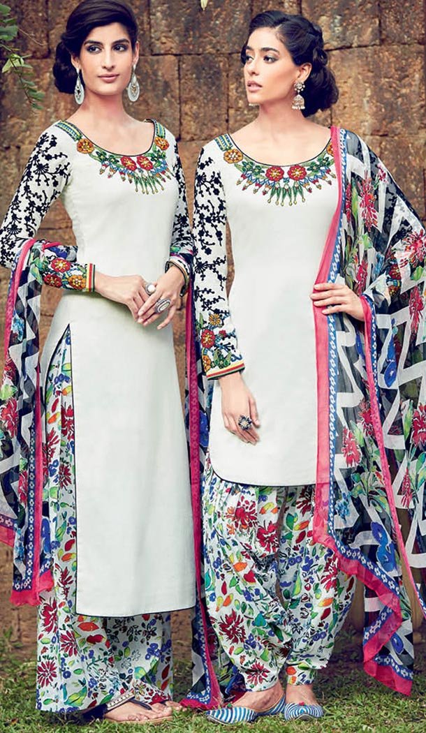Off White Cotton Punjabi Patiala Suits | FH430068394