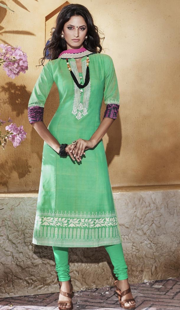 Aloe Vera Green Color Cotton Readymade Suits Online Designs | FH430168398