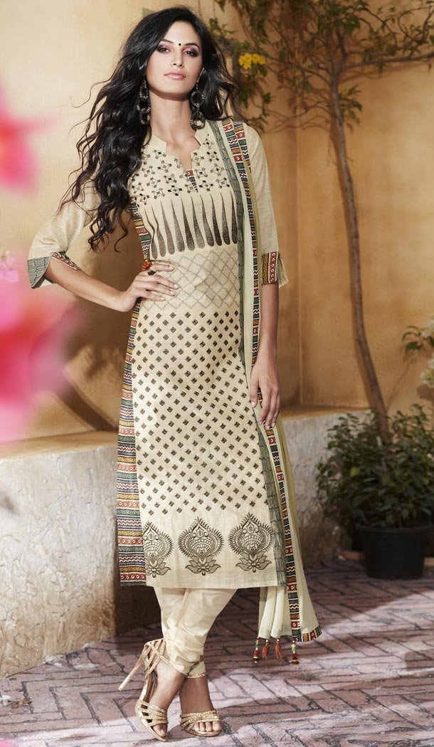 Beige Color Cotton Readymade Suits Online Designs | FH430168402