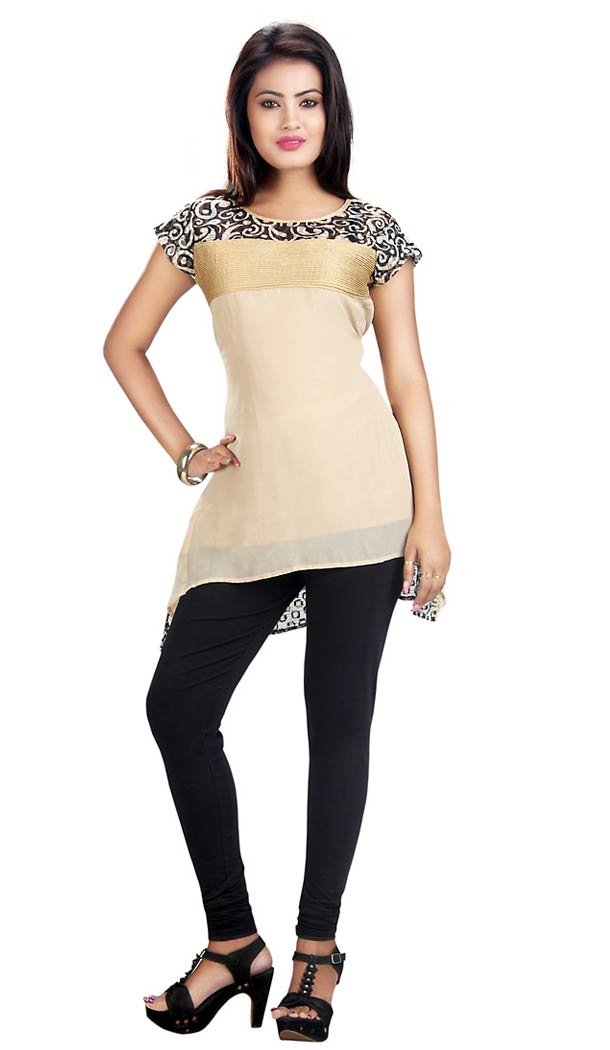 Tan Brown Viscose Satin A-line Kurti Readymade Kurti  | FH431268542