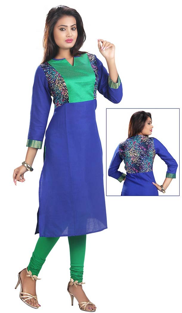 Royal Blue Dupioni Raw Silk Straight Readymade Kurti  | FH431268545
