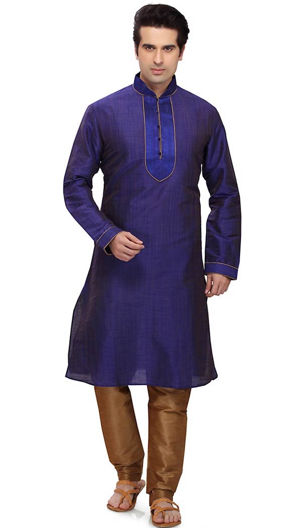 Deep Blue Color Art Silk Formal Wear Men's Readymade Kurta Pajama | FH431768576