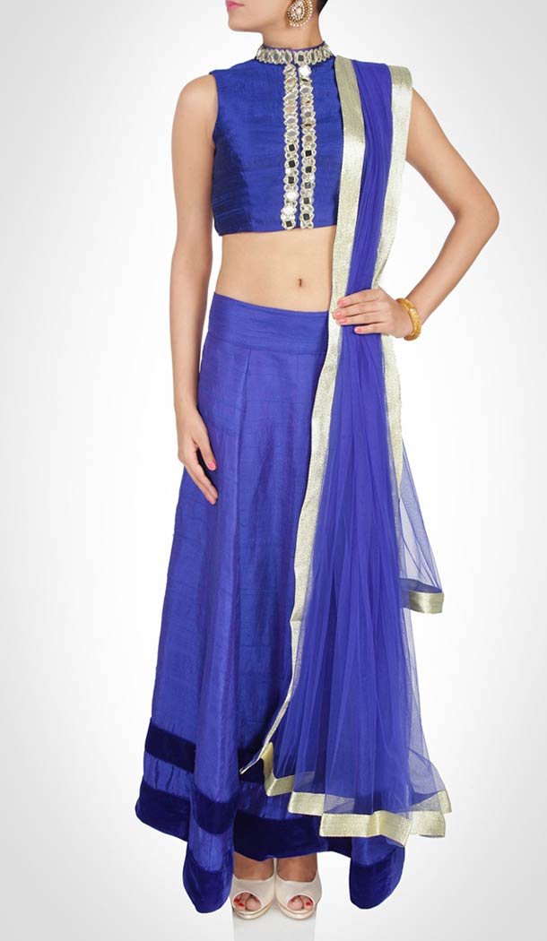 Blue Net Designer Readymade Lehenga Choli Online | FH434268900