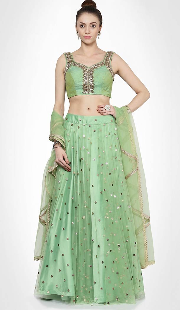 Mint Green Net Designer Readymade Lehenga Choli Online | FH434468920