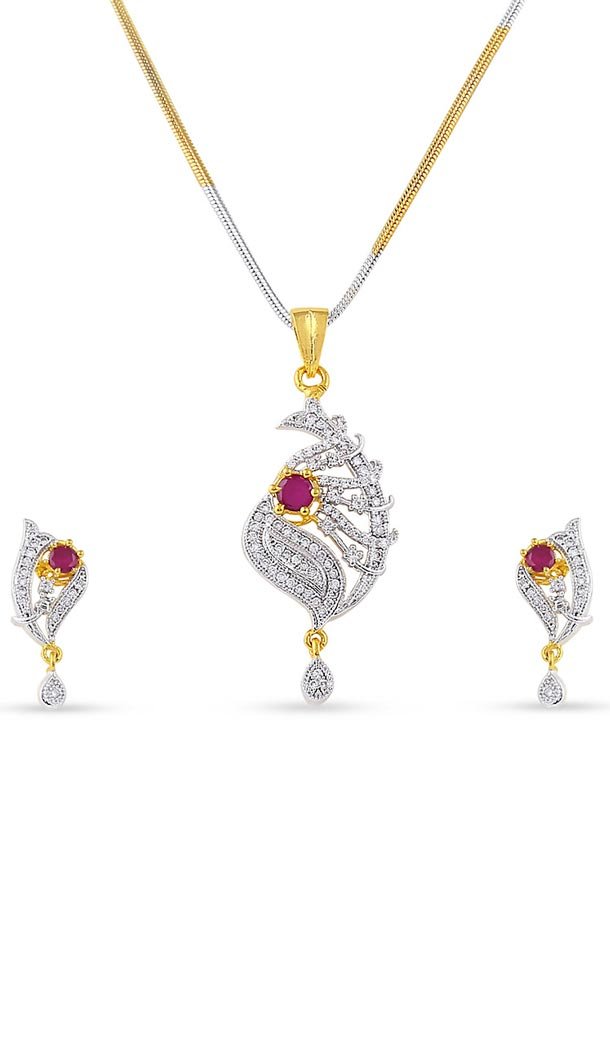 Silver and Gold American Diamond Precious Jewellery Pendant Set | FH434769117