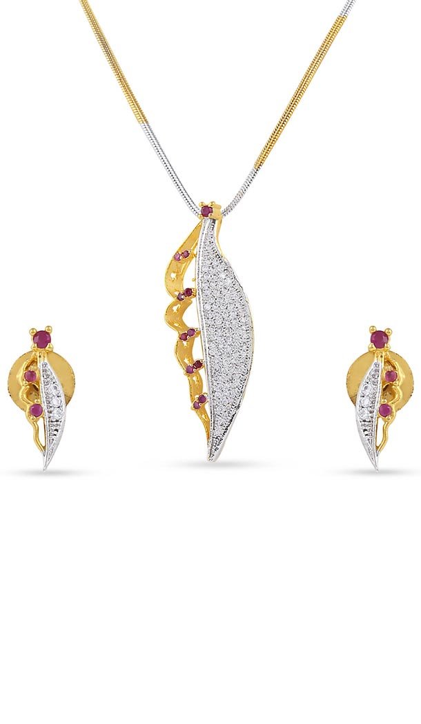 American Diamond Silver and Gold Metal Pendant Set | FH434769120
