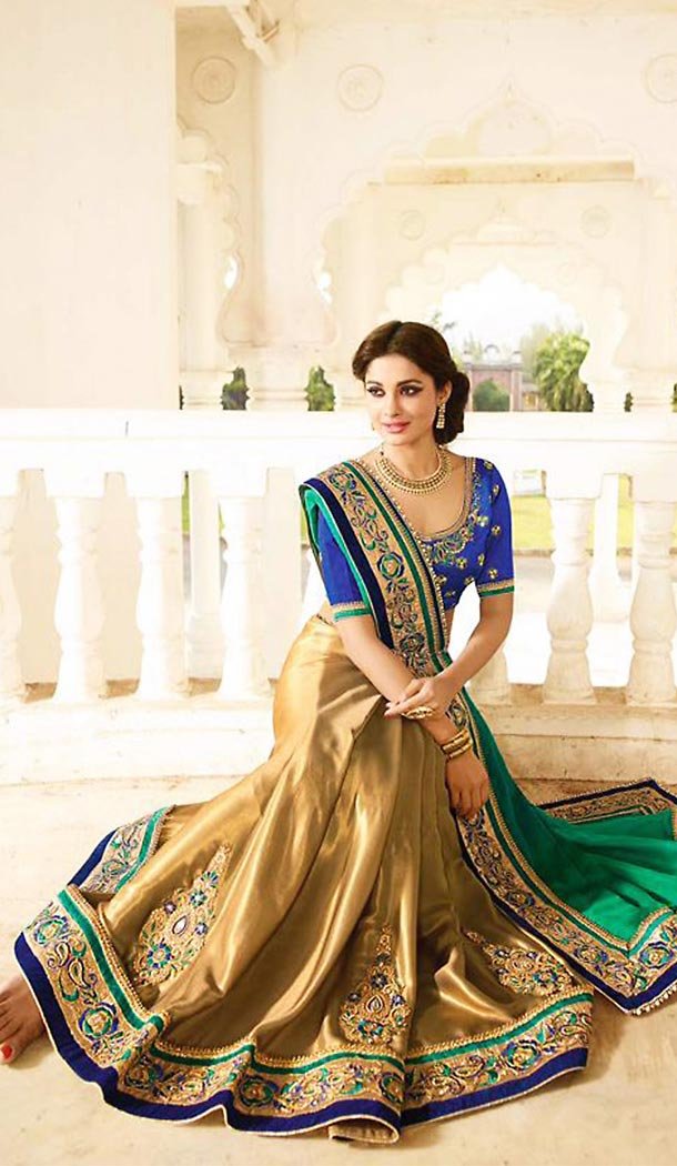 Tan Brown Satin Traditional Look Contemporary Sarees with Stitched Blouse  | FH436569160
