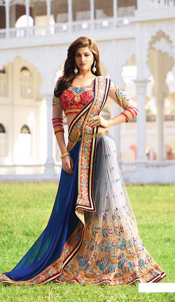 Slate Gray Chiffon,Net Traditional Look Contemporary Sarees with Stitched Blouse  | FH436569169