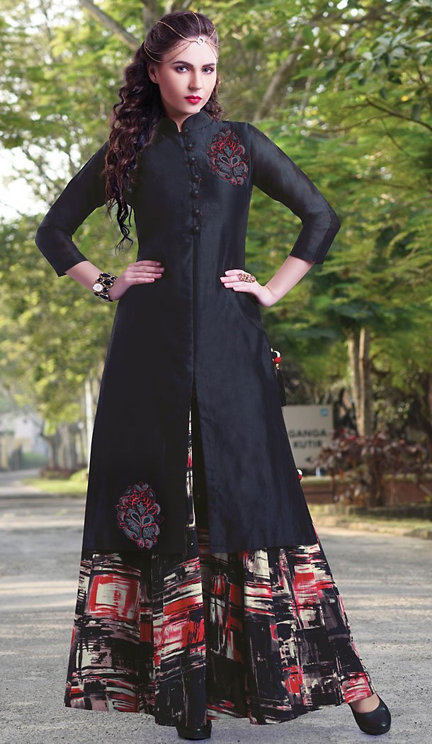 Party Wear Style Readymde Salwar Kameez with Chanderi Silk Navy Blue Color | FH437869298