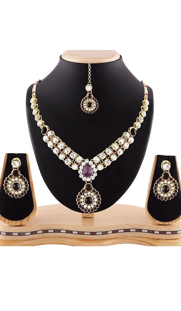 White and Maroon Color American Diamond Semi Precious Jewellery | FH438569359