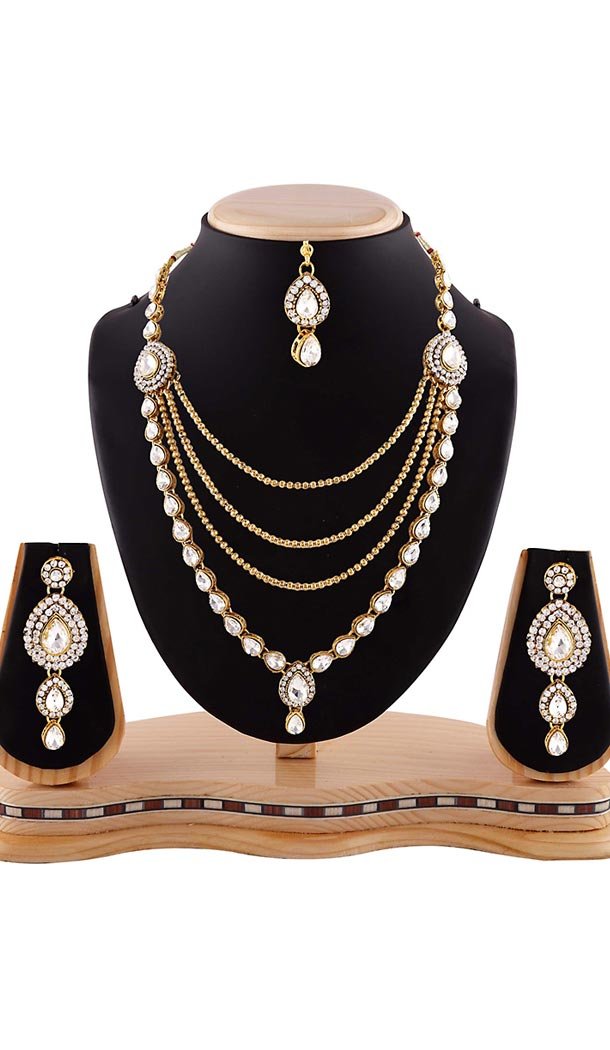 White and Gold Color Stone Kundan Semi Precious Jewellery | FH438569363
