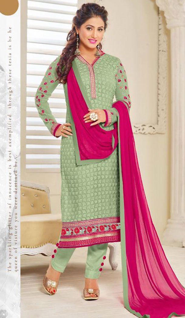 Parrot Green Color Georgette Straight Cut Style Pakistani Formal Dresses with Dupatta | FH438869386