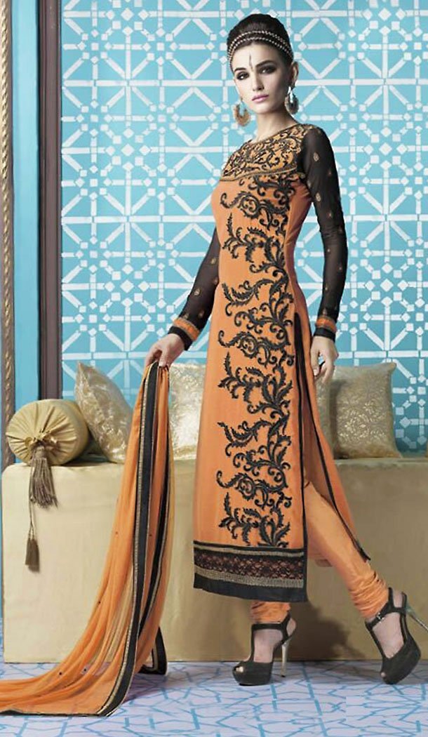 Apricot Color Georgette Straight Cut Style Pakistani Dresses with Dupatta | FH439569438