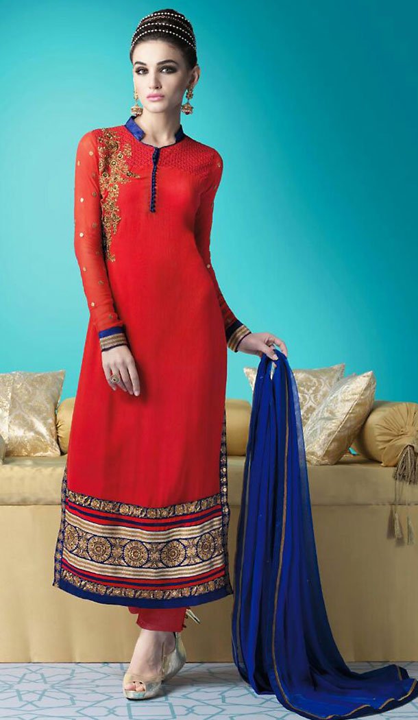 Red Color Georgette Straight Cut Style Pakistani Dresses with Dupatta | FH439569440