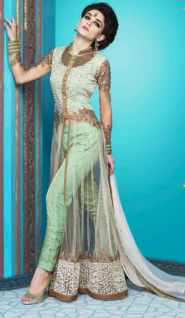 Aloe Vera Green Color Georgette Net Straight Cut Style Pakistani Dresses with Dupatta | FH439569441