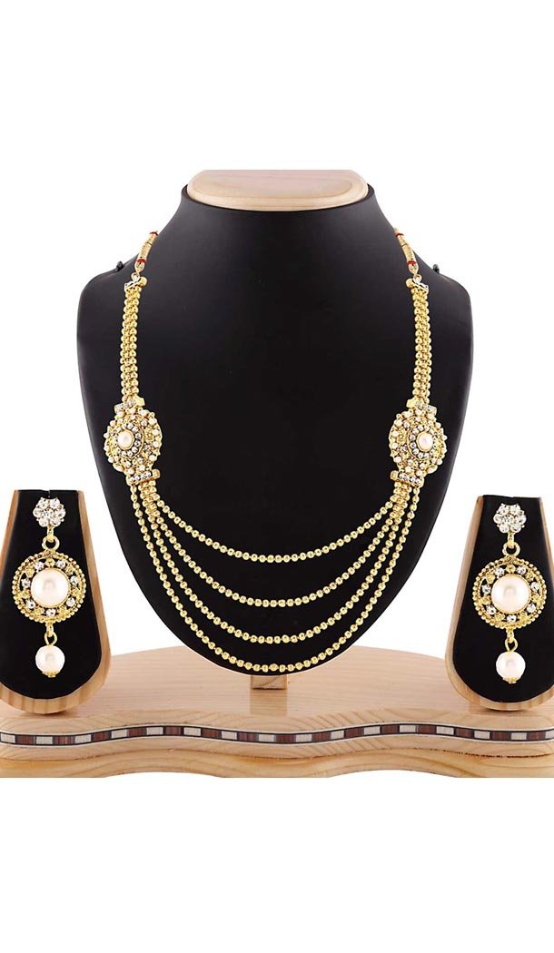 Cute Gold Color Pearls Stone Work Precious Fashion Jewelry Necklaces | FH441569711