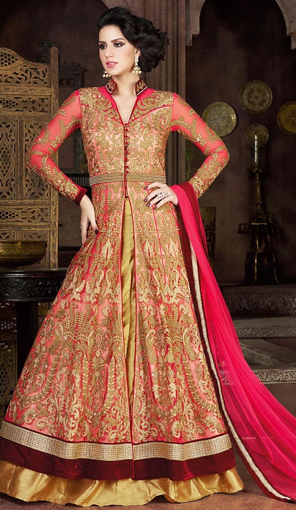 Deep Pink Color Net Fabric Designer Lehenga Kameez with Dupatta | FH447970439