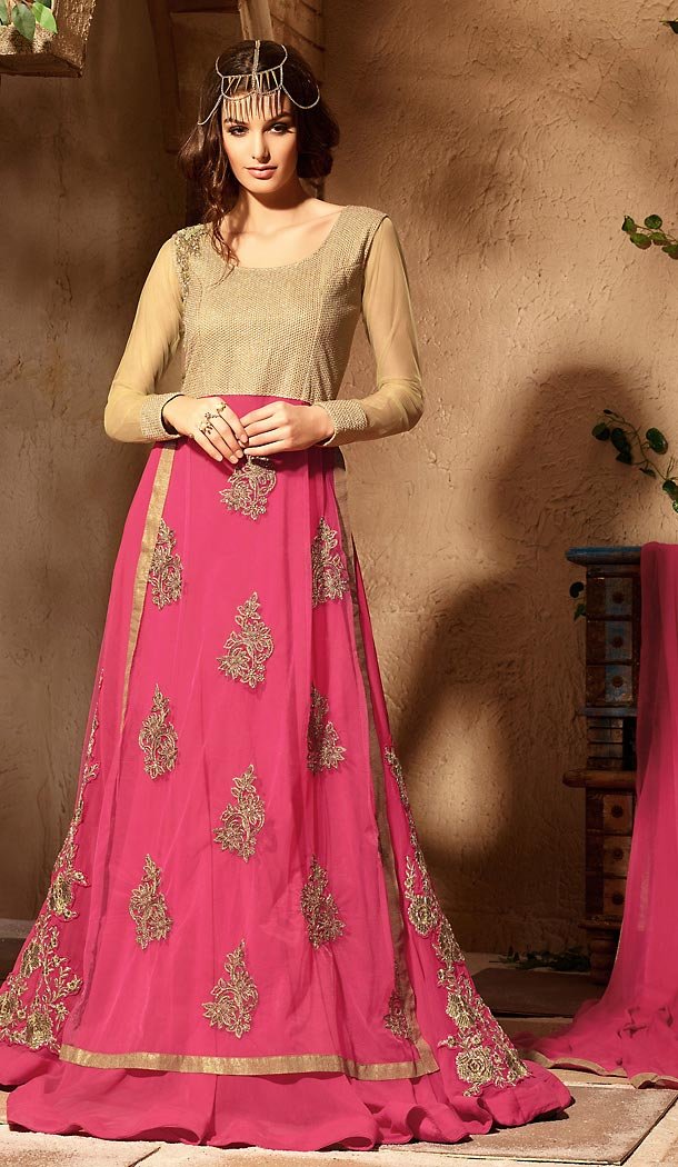Deep Pink Color Georgette Fabric Designer Styles Stitched Dresses with Dupatta | FH449470594