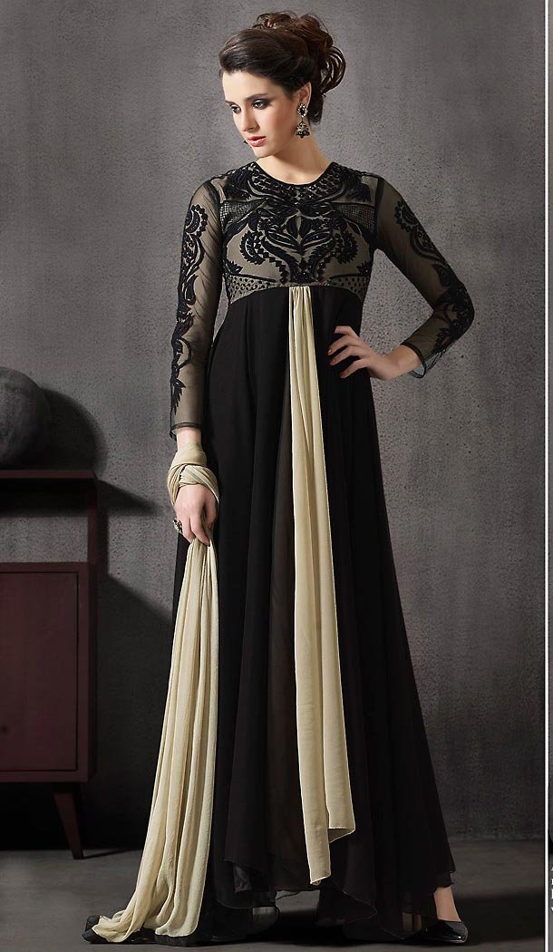Black Color Georgette Fabric Party wear Styles Stitched Dresses with Dupatta | FH449570602