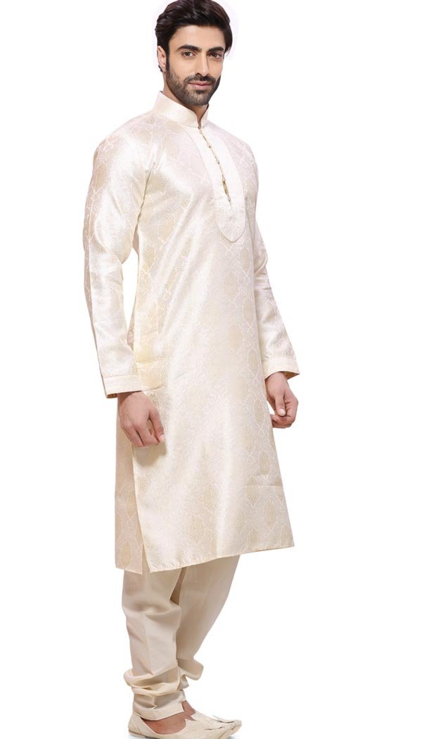 Off White Color Brocade Readymade Kurta Pajama | FH449770624