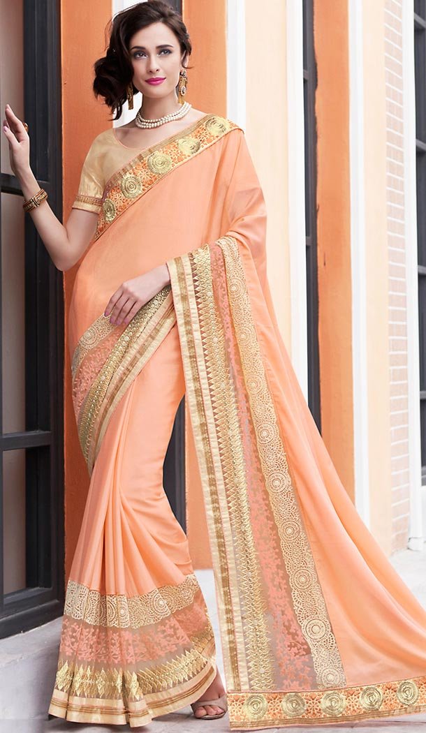 Mistyrose Color Satin Fancy Party wear Sarees with Stitched Blouse | FH452770962