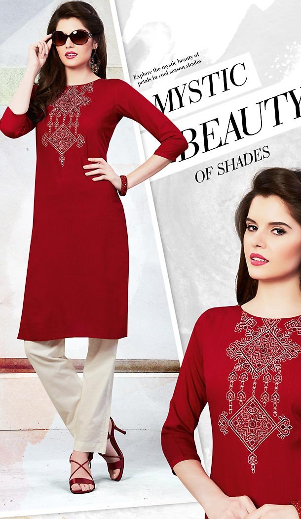 Maroon Color Cotton Trendy Daily Wear Readymade Kurti | FH454071125