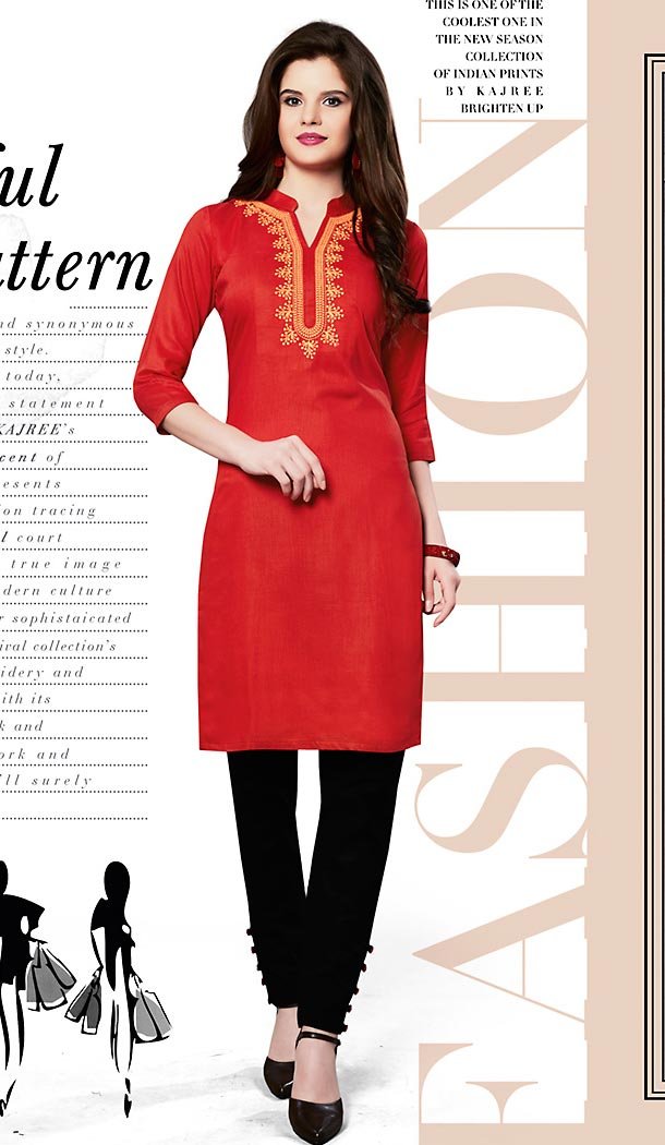 Red Color Cotton Trendy Daily Wear Readymade Kurti | FH454071128