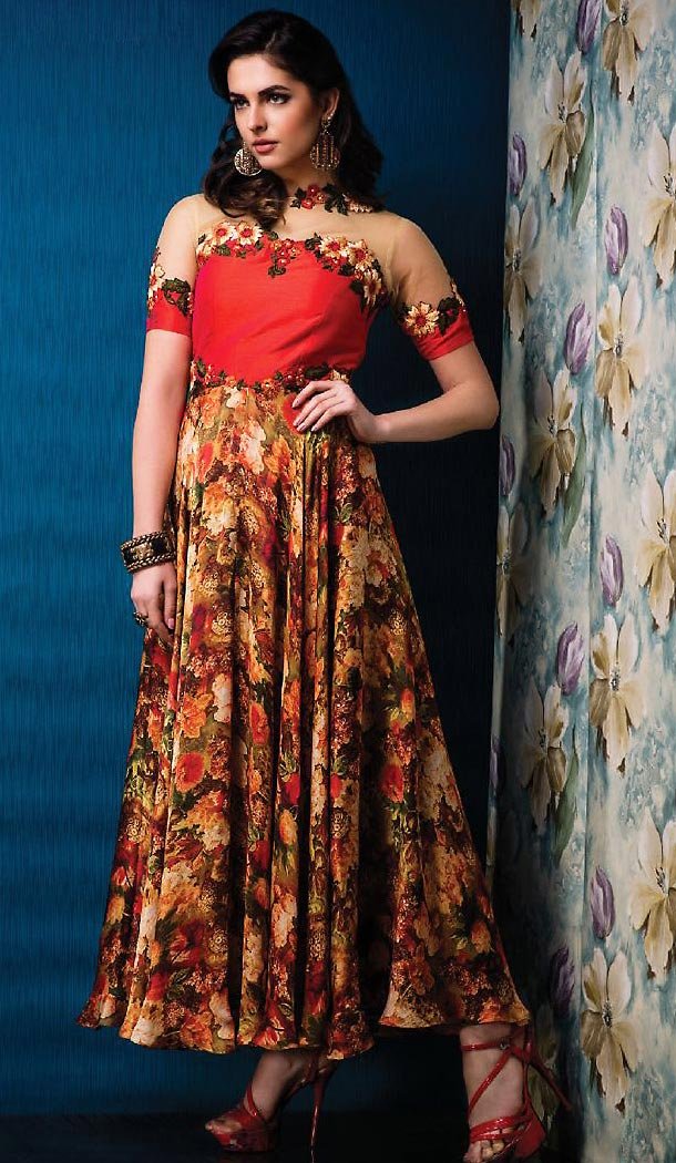Deep Scarlet Color Net Party Wear Style Stitched Gowns | FH454771209