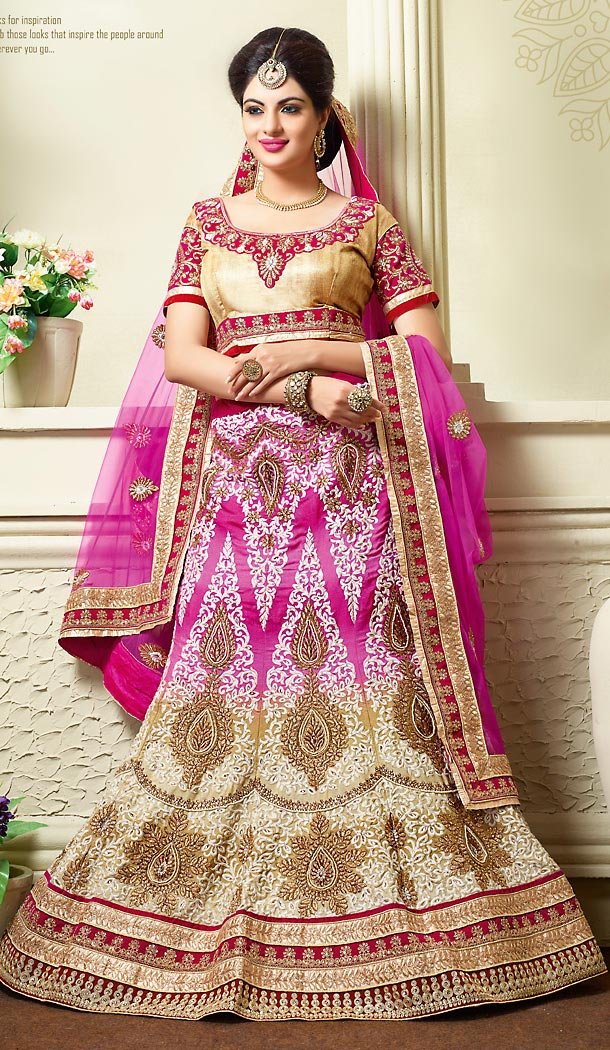 Deep Pink Color Fancy A Line Lehenga Bridal Lehenga Choli | FH455871325