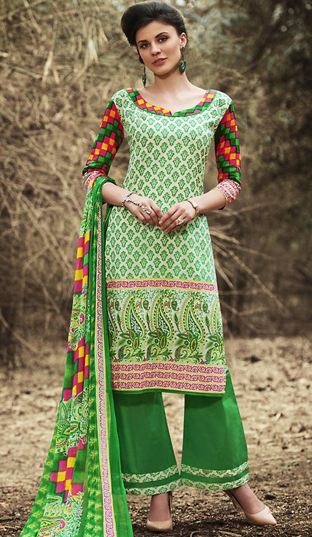 Off White Color Simple Printed Cotton Stitched Palazzo Dresses‎ with Dupatta | FH456971511
