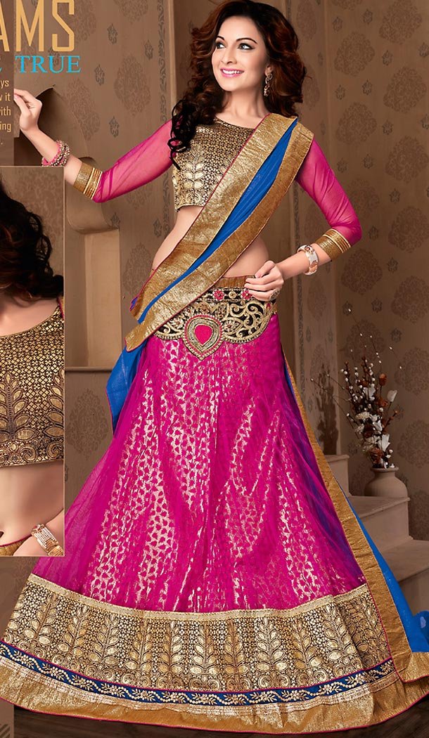 Deep Pink Color Net Circular Style Stitched Lehenga Choli | FH459471777