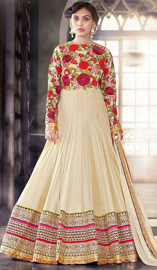Abaya Style Beige Color Georgette Anarkali Churidar Kameez | FH460271867
