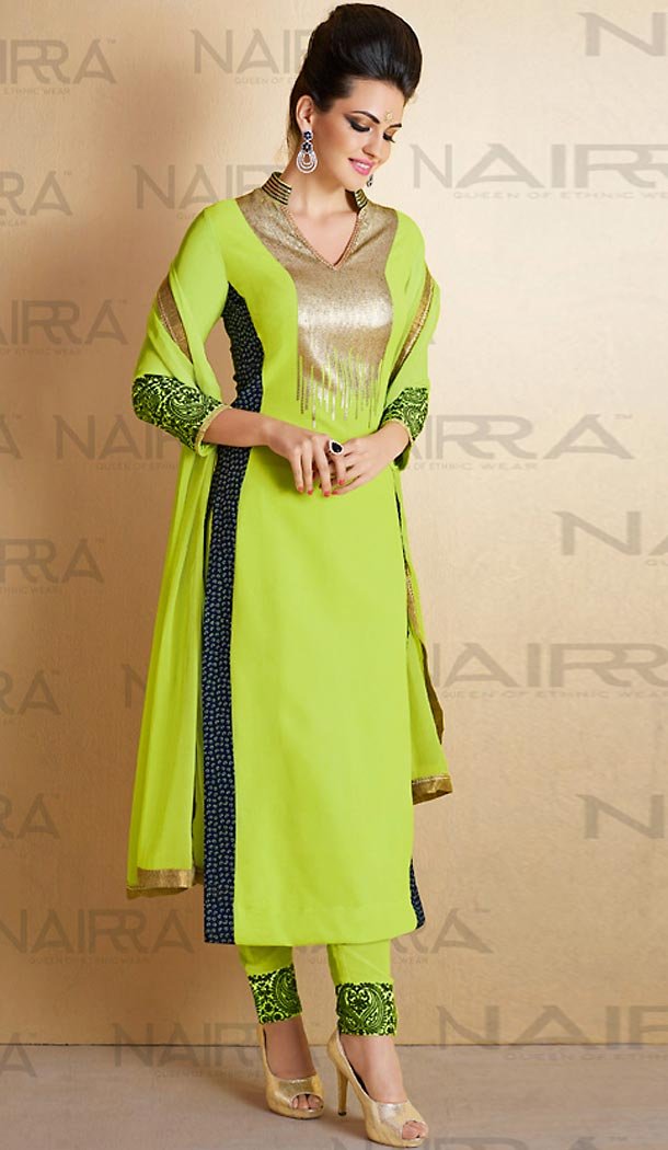 Pakistani Style Parrot Green Color Georgette Narrow Pants Dresses | FH461071948