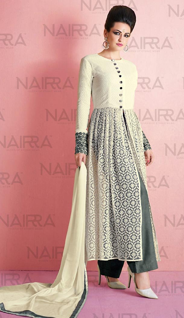 Pakistani Style Off White Color Net Narrow Pants Dresses | FH461071951