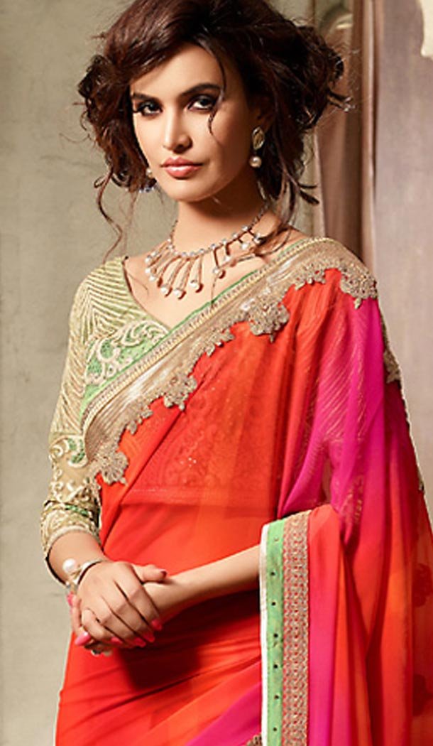 Traditional Style Deep Scarlet Color Georgette Contemporary Saree Blouse | FH461472007