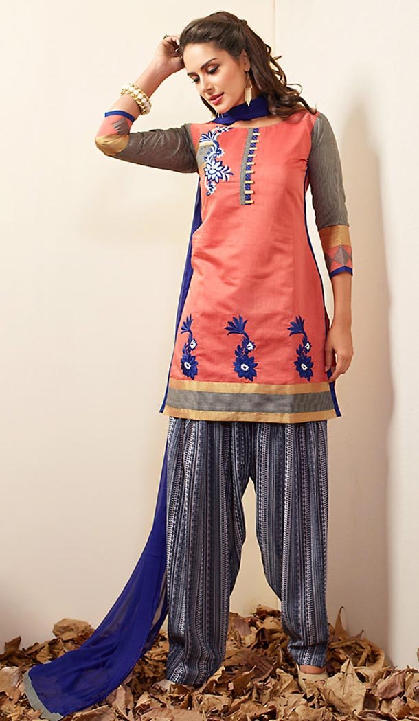 Panjabi Salmon Chanderi Silk Straight Cut Readymade Patiyala Suit | FH517179792